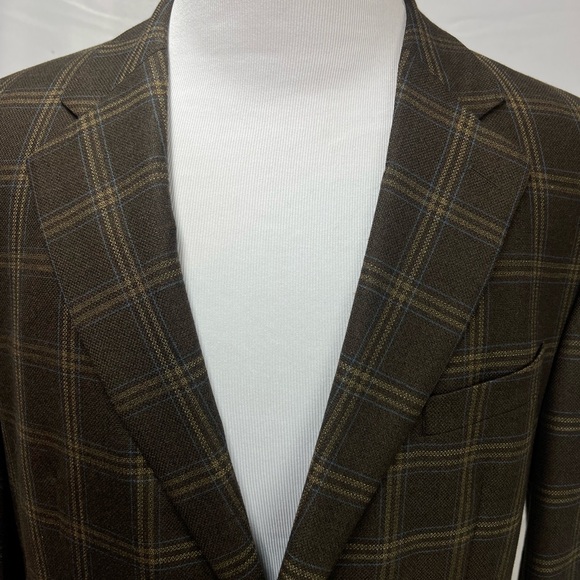 Paul Fredrick Men's 44L Brown Windowpane Plaid Wool 2-Button Blazer Sport Coat - Picture 3 of 6